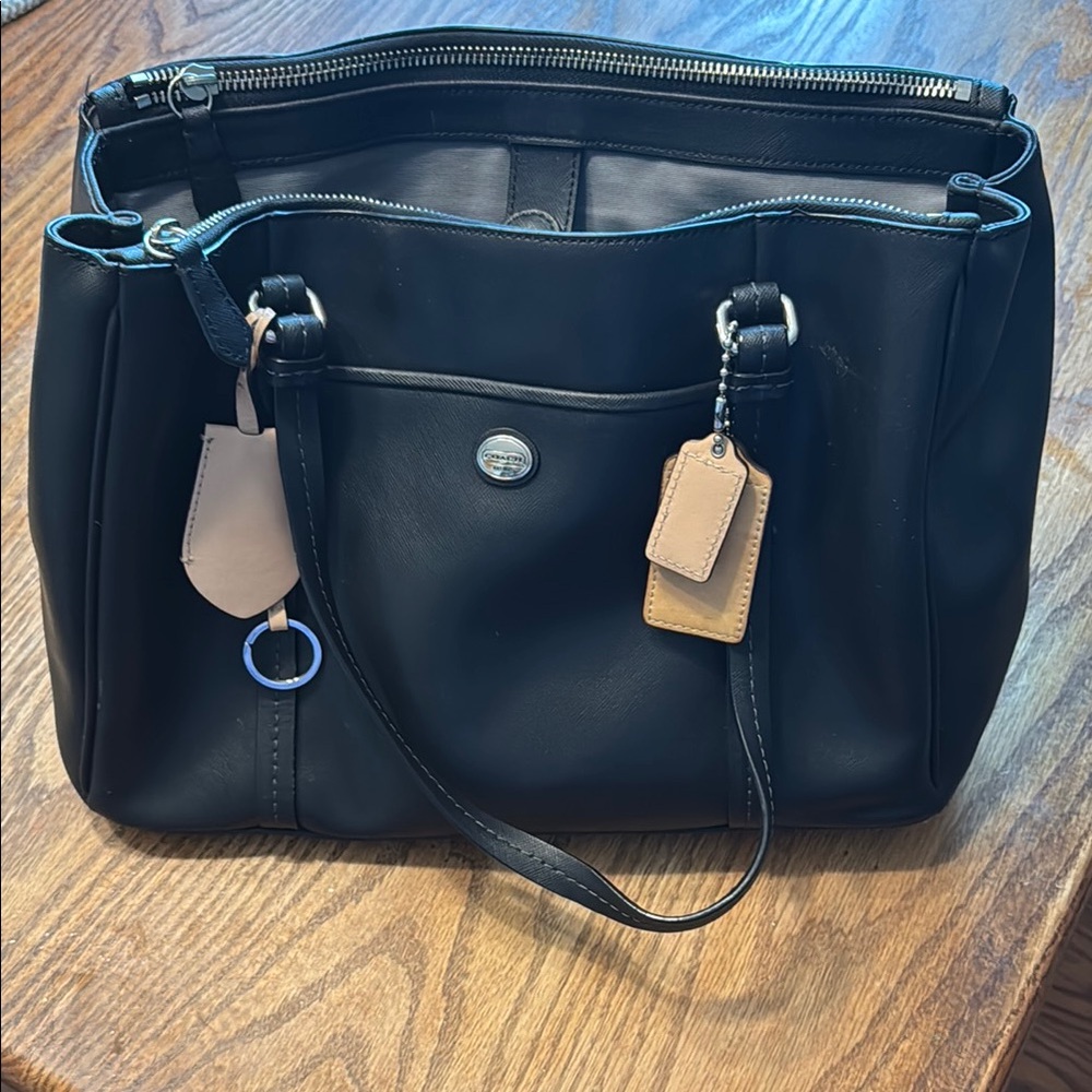 Coach Black with tan accents Leather Shoulder Bag